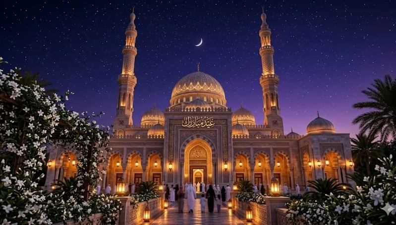 Twilight Mosque Architecture Eid Mubarak AI-generated
